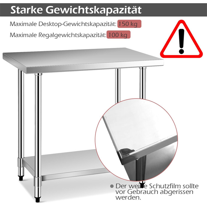 Кухонний стіл COSTWAY з нержавіючої сталі з регульованою по висоті полицею, робочий стіл, стіл для кейтерингу, стіл для приготування їжі з нержавіючої сталі з проміжною полицею (92x690 см)