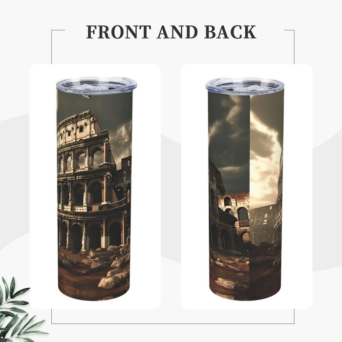 Кухоль з прямою трубочкою, 590 мл, дизайн залишки римського Колізею, друкований, дорожній кухоль, підходить для кемпінгу, офісу та дому