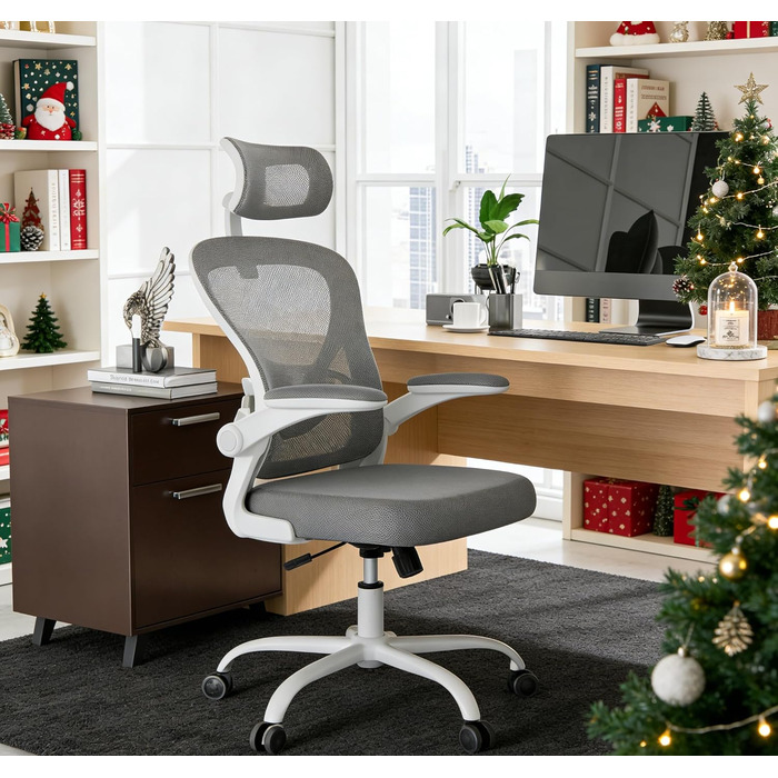 Ергономічне офісне крісло Gotland з сітки з 3D-підлокітниками та поперековою опорою, регульоване по висоті крісло для домашнього офісу та офісу, темно-сіре