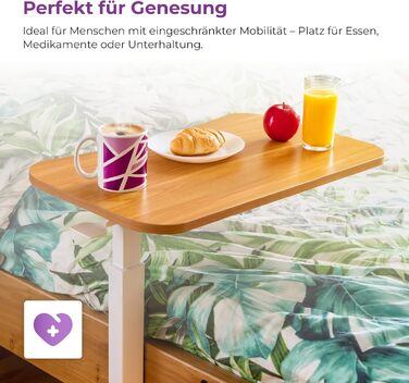 Бічний столик Spacetronik з регульованою висотою, мобільний журнальний столик з прихованими колесами, столик для ноутбука з ручним регулюванням висоти 66106 см, тумбочка для дивана, ліжко (білий/дерево, 80x45 см) білий/дерево 80x45 см