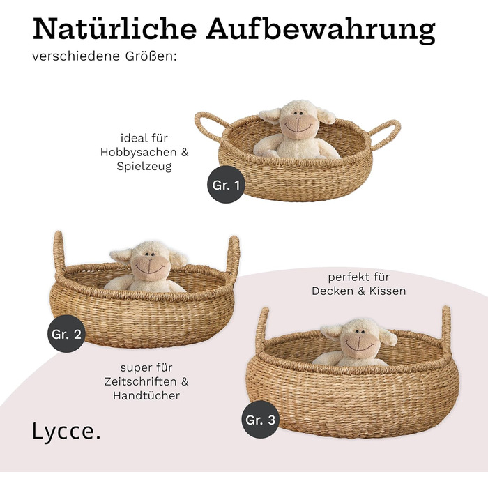 Натуральний кошик для зберігання, сплетений з морської трави Декоративний плетений кошик з ручкою, універсальне використання у вашому домі як кошик для білизни, кошик для пікніка, подарунковий кошик (порожній) Розмір 2 (Ø 34 см)