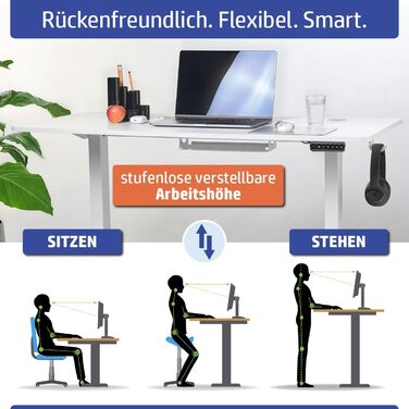 Стіл FlexxPro з регульованою висотою 3 розміри та 2 кольори Безперервна робоча поверхня Включно зі світлодіодною панеллю керування та системою керування кабелями Електричне регулювання та ергономічний 100x60 см, білий