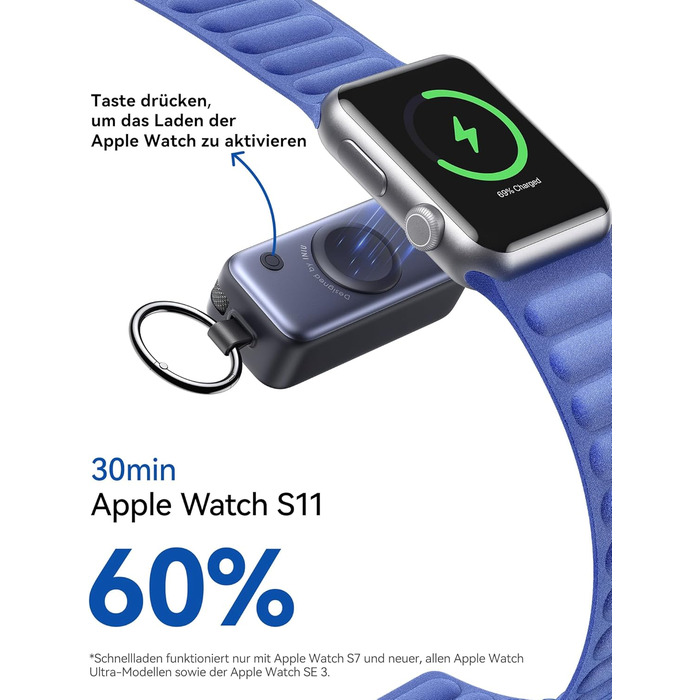 Міні-зовнішній зарядний пристрій для Apple Watch та iPhone з кабелем USB-C, портативні зовнішні акумулятори для телефону 5000 мАг 20 Вт PD, дорожні гаджети для Apple Watch Ultra 11 10 9 8 7 6 5 SE, iPhone 17 16 15 чорного кольору