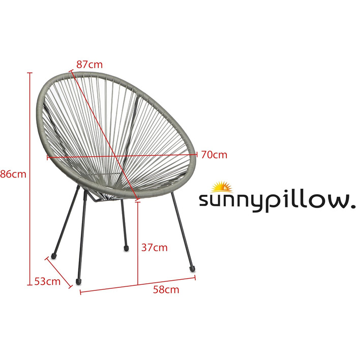 Сонячна подушка Набір з 2 садових стільців Акапулько Затишне крісло для вітальні, тераси, саду, балкона крісло Плетене крісло Садове крісло в ретро дизайні Зовнішній/Внутрішній Сірий 2 шт. и Сірий