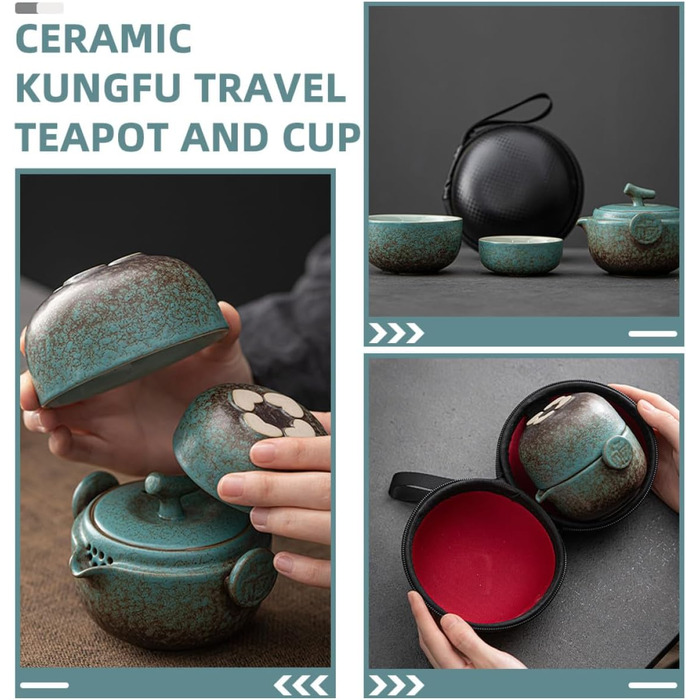 Японський чайний набір для подорожей з керамічної чайнички та чашки. Міцний чохол зі штучної шкіри для любителів чаю та повсякденного використання.
