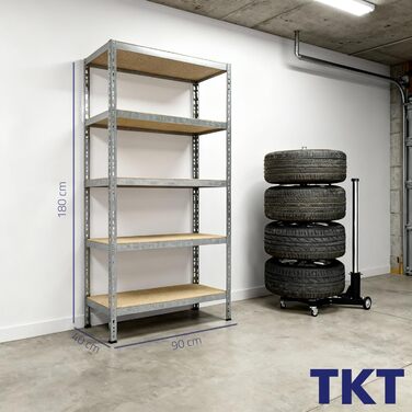 Стелаж робочої системи з дерев&39яними полицями 180x90x40 см - Оцинкований стелаж з вантажопідйомністю 150 кг на полицю. Міцний стелаж з 5 полицями для майстерень, житлових приміщень та підвалів.