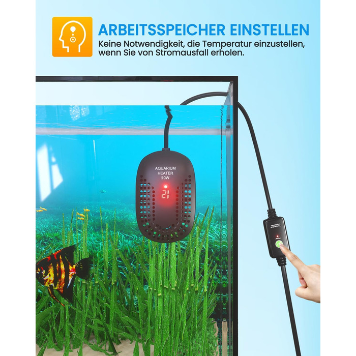 Акваріумний обігрівач DoRight 50W 50L Ultra Heater з термометром, інтелектуальний цифровий світлодіодний дисплей температури, захист від перегріву, зовнішній контролер температури, термостат для Betta