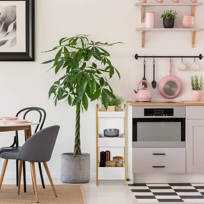 Полиця для ванної кімнати Relaxdays з 3 кошиками, окремостояча полиця з бамбука та МДФ, ВxШxГ 74,5 x 28 x 20 см, кухонна полиця, натуральний/білий колір, інженерна деревина