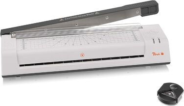 Ламінатор Peach 4-в-1 A3, включаючи закруглювач кутів, різак, ламінуючі пакети - ABS - Готовий до використання через 3-5 хвилин - 2x125 мкм - 250 мм/хв - Гарячий та холодний ламінатор - PBP420 Багатофункціональний важільний різак A3, закруглювач кутів та 