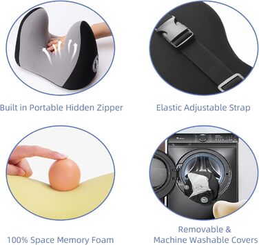 Дійсно корисна подушка для підголівника автомобіля, подушка для шиї автомобіля для сну з регульованим ремінцем, 100 піна з пам&39яттю форми та дихаюча, знімний чохол, ергономічний дизайн м&39який, сірий