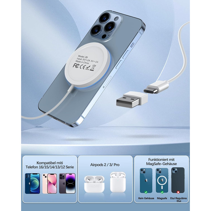 Зарядний пристрій iPhone, індуктивна зарядна станція Wireless Charger для iPhone 16 Pro Max/16 Pro/16 Plus/16/15 Pro Max/15/14/13/