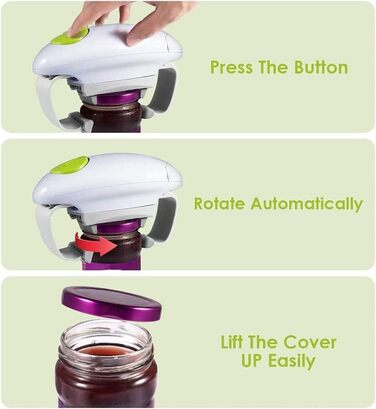 Електричний відкривач для банок Електричний відкривач для скла, ресторанний відкривач для банок, автоматичний відкривач кришки з гладким краєм для приватних осіб, артрит і домогосподарка, відкривачка для пляшок для артритних рук