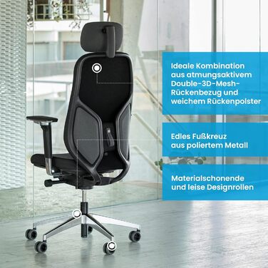 Ергономічне офісне крісло для керівників Ergotopia MasterBack ПЕРЕМОЖЕЦЬ ТЕСТУ Ергономічне офісне крісло з 3D-механізмом нахилу та 5D-підлокітниками Ідеально підходить як поворотне крісло для офісу та домашнього офісу, чорний колір для керівників