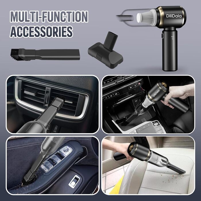 Акумуляторний ручний пилосос DiliDala Акумуляторний, 22000PA автомобільний пилосос з високою потужністю, 4-в-1 акумуляторний автом