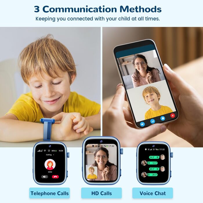 Дитячий смарт-годинник з функцією відеодзвінків та телефону, дитячий годинник з GPS, голосовим чатом, WhatsApp, WiFi, SOS, SMS, шкільним режимом, крокоміром, водонепроникний IP68, будильник, дитячий смарт-годинник для дівчаток/хлопчиків, синій