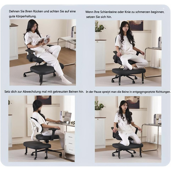 Ергономічне крісло зі схрещеними ніжками, для дому та офісу, універсальне крісло на колінах, регульована висота, крісло для йоги, чорне