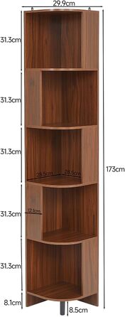 Вінтажна книжкова полиця, книжкова полиця, окремостояча книжкова полиця з 5 полицями, книжкова шафа, кутова полиця, дерев&39яна книжкова полиця, полиця для вітальні, спальні, домашнього офісу, 28,5x28,5x173 см (Ш)