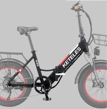 Електричний велосипед KETELES Folding E-Bike 20 дюймів, літієва батарея 48В 18Ач, складний міський електровелосипед з жировими шинами 4', гідравлічне гальмо, для дорослих, чоловіків, жінок. чорний