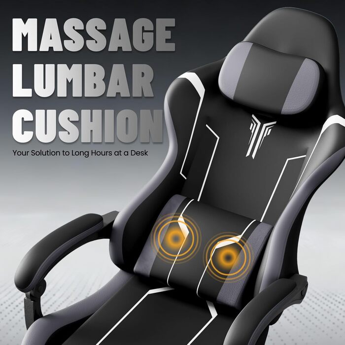 Ергономічне ігрове крісло зі штучної шкіри з функцією масажу, ігрове крісло з висувною підставкою для ніг, зручне офісне крісло/комп&39ютерне крісло з вантажопідйомністю 135 кг для домашнього офісу, чорно-біле.