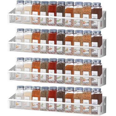 Металева настінна полиця для спецій Bomblap, підвісна кухонна полиця, підставка для спецій для кухонних шаф, дверцят кухонних шаф, декор, стільниця, сріблясто-сіра (4 яруси)