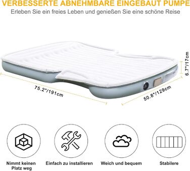 Надувний матрац KMZ SUV із вбудованим електричним насосом - потовщений та флокований матрац для подорожей та кемпінгу - вантажопідйомність 300 кг - сірий