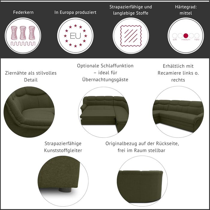 Кутовий диван DOMO. колекція Berlin, позачасовий шкіряний кутовий диван з високоякісною пружинною оббивкою, L-подібний диван зі штучної шкіри, 3-місний з правого боку, диван 205 x 250 x 89 см, бежевий (кремовий) Бежевий 3-місний з правого боку