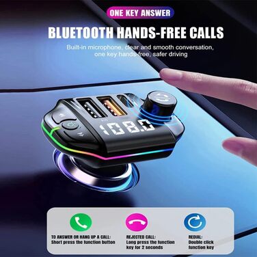 Автомобільний адаптер Bluetooth, Bluetooth з Type-C PDQC3.0 Швидкий зарядний пристрій USB Дзвінки в режимі гучного зв'язку MP3-плеєр Приймач