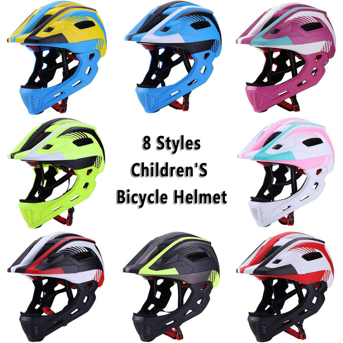 Дитячий велосипедний шолом зі знімним захистом підборіддя, велосипедний шолом із повним захистом для хлопчиків/дівчат, шолом для даунхілу, скейтбордингу, катання на роликах, роликових ковзанах, дитячий велосипедний шолом з підсвічуванням