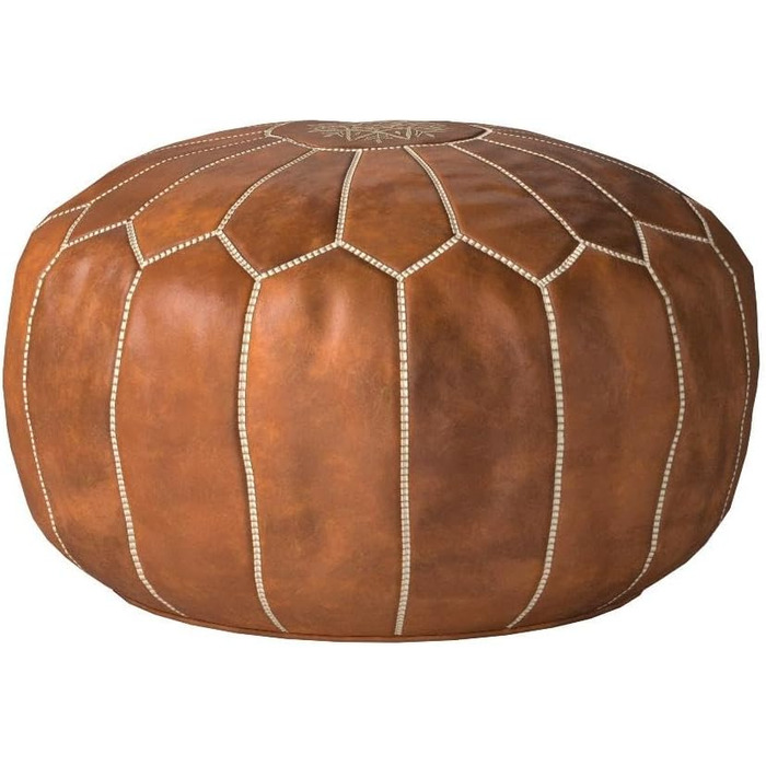Пуфи та подушки Преміум-пуф зі справжньої шкіри - Ручна робота - Доставка з наповнювачем - Пуф-мішок для ніг (Коньяк-коричневий)