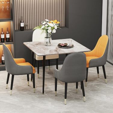Обідній стіл FATIVO, маленький кухонний стіл, мармур, для 2 осіб, простий обідній стіл, обідній стіл для вітальні, сірий глянцевий, столи для їдальні, ресторану, металеві ніжки, 8080 см, скандинавський стиль, 8080 см сірий