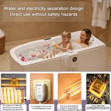 Занурювальний водонагрівач з термостатом - нагрівач для ванни потужністю 1200 Вт, інтелектуальне керування температурою 3043 C, із захистом від перегріву та дистанційним керуванням, може підтримувати гарячу воду на постійній температурі. M Білий