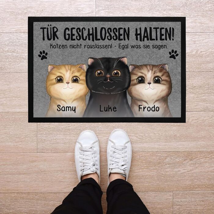 Персоналізований килимок для котів (1-3) з іменем - подарунок для власників котів, мами-кішки, тата-кішки - нековзний та миється - чорний - 60x40 см