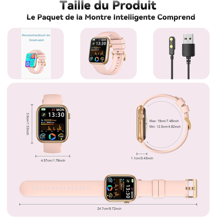 Розумний годинник для чоловіків та жінок, 1,83-дюймовий HD фітнес-трекер з крокоміром/монітором артеріального тиску/монітором серцевого ритму/функцією телефону, трекер сну, 120 спортивних режимів, водонепроникний фітнес- та спортивний годинник IP68 для iP