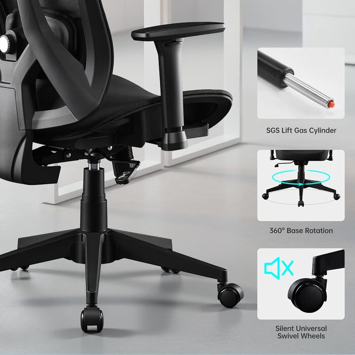 Ергономічне офісне крісло Storeo Imp, до 150 кг, карбонова сітка / метал, чорний