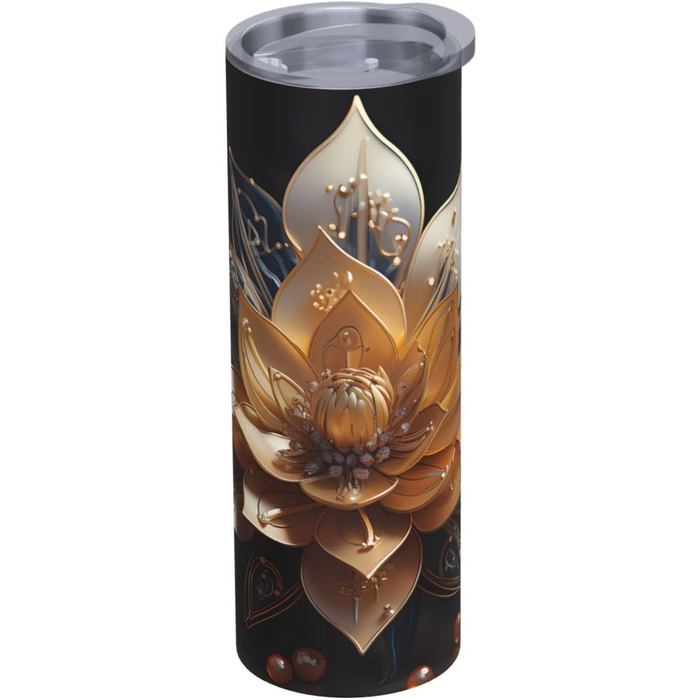 Кухоль з прямою трубочкою, 590 мл, білий, ніжний принт квітки лотоса, дорожній кухоль, підходить для кемпінгу, офісу та дому