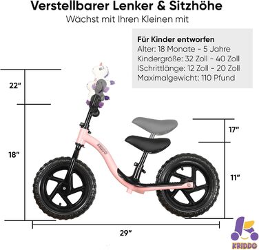 Велосипед-балансир KRIDDO для малюків віком від 2 років, від 18 місяців до 5 років для раннього навчання, інтерактивний велосипед-