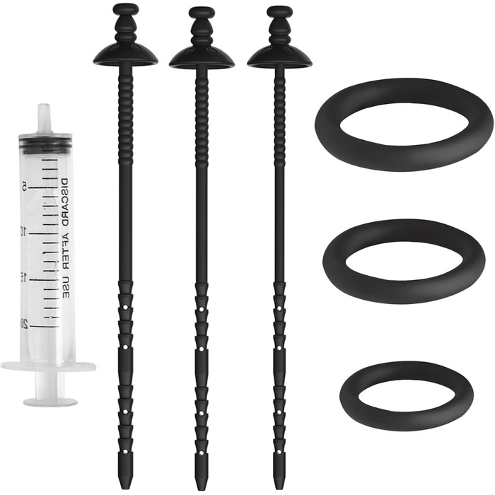 Набір уретральних дилататорів BDSMAGE, з шприцом та ерекційними кільцями, силікон, стимуляція простати, 3 шт.