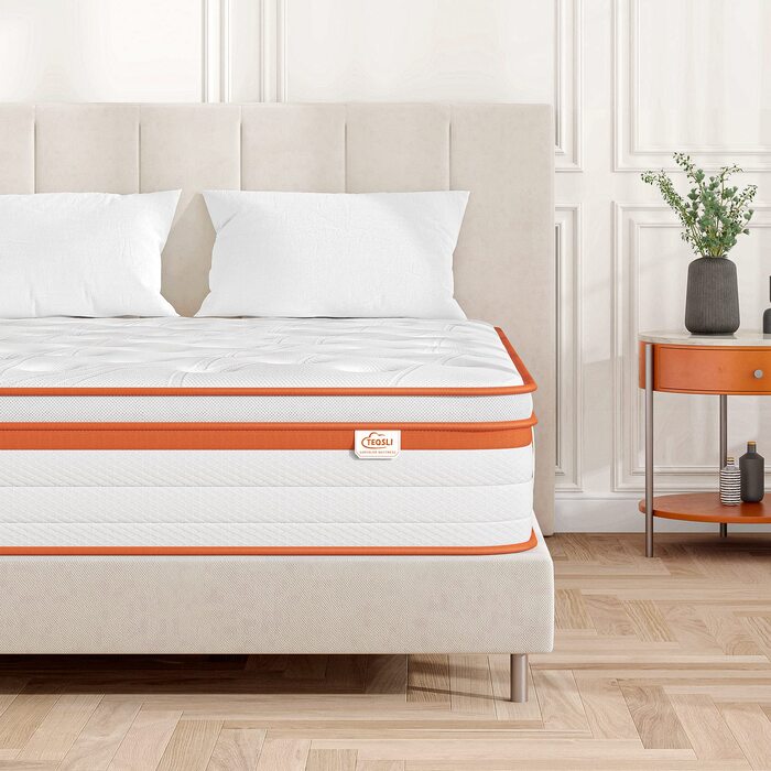 Матрац TeQsli з гелевими пружинами 140x200 см, висота 25 см, 7-зонний пружинний матрац з гелевою піною з ефектом пам&39яті, ергономічна підтримка та зняття тиску, H3 H4, сертифікований Oeko-Tex та CertiPUR, 25 см, 140 x 200 см