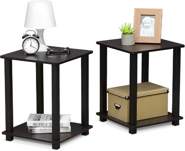 Журнальний столик-диван Furinno Simplistic, бічний столик, 2 яруси, комплект з 2 шт. , темний горіх