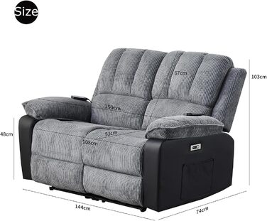 Розкішне багатофункціональне масажне крісло LSLIFE з підігрівом електричного масажного дивана, кріслом для телевізора, шезлонгом, відкидним кріслом, високоякісною шкірою, ергономічним одномісним диваном, заряджається через USB (сіре двоспальне ліжко)