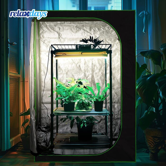 Розплідник для рослин Relaxdays Growzelt, 120x60x60 см, з відбиваючою внутрішньою плівкою, світлонепроникний, для вирощування в приміщенні, чорний/зелений