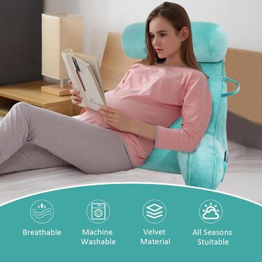 Подушка для читання MINGPINHUIUS XL для ліжка та дивана зі знімним валиком для шиї, ідеальна подушка для спини дорослих з піною з ефектом пам&39яті для комфортного читання, роботи, гри, перегляду телевізора, відпочинку (синя)