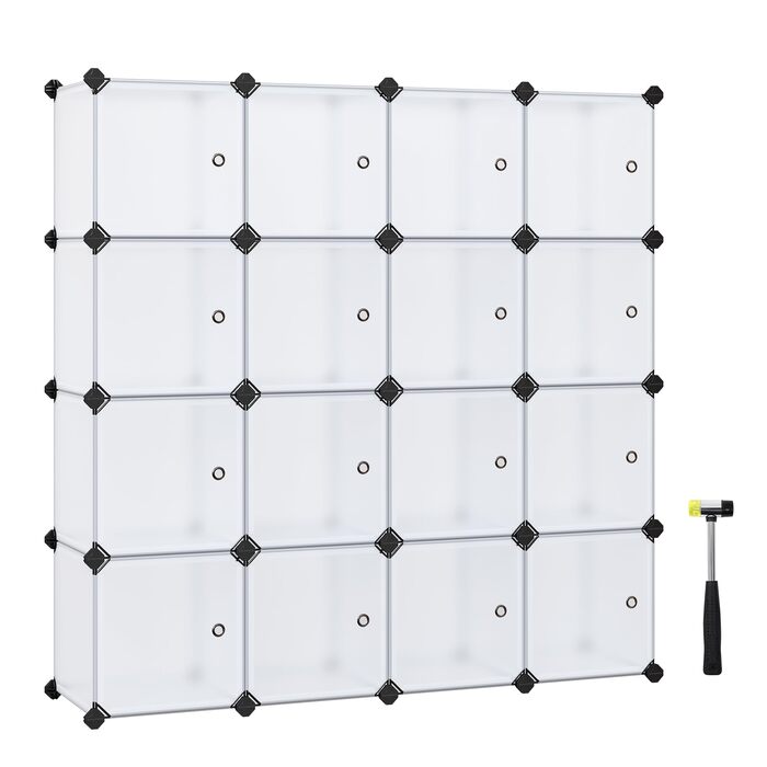 Система полиць SONGMICS, полиця для взуття, комплект із 16 кубів, пластикова шафа з дверима, модульні полиці, місце для зберігання одягу, взуття та книг, легке складання, білий LPC44BS 16 кубів (123Ш x 123В см) білий