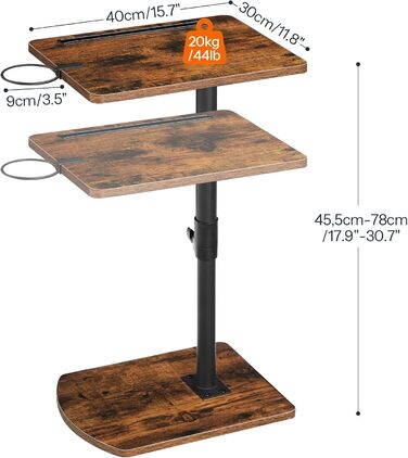 Журнальний столик HOOBRO C-подібної форми, регульована висота від 45,5 до 78 см, обертовий на 360 диванний столик з тримачем для напоїв та слотом, засовується під диван або ліжко, вінтажний коричневий та чорний EBF34SF01 Вінтажний коричневий чорний