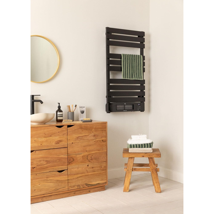 Радіатор для ванної кімнати чорного кольору з інфрачервоним обігрівачем та пультом дистанційного керування / 1013x55 см / WiFi, низьке енергоспоживання, 1500 Вт без полиці чорного кольору