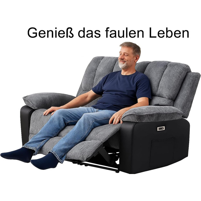 Розкішне багатофункціональне масажне крісло LSLIFE з підігрівом електричного масажного дивана, кріслом для телевізора, шезлонгом, відкидним кріслом, високоякісною шкірою, ергономічним одномісним диваном, заряджається через USB (сіре двоспальне ліжко)