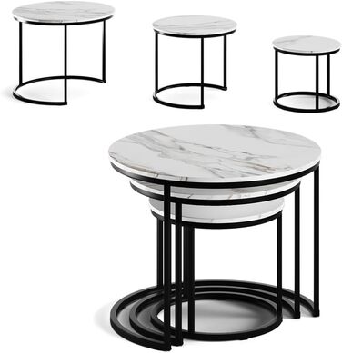 Набір журнальних столиків Vicco Montreal, білий/чорний, 55 x 55 см, 3 предмети, білий/чорний, комплект з 3 предметів