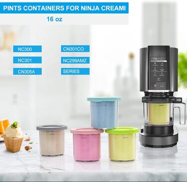 Набір GoMaihe з 4 контейнерів Creami для морожениці Ninja Creami - Ванни Аксесуари для NC301 NC300 серії NC299AMZ, без бісфенолу А, можна мити в посудомийній машині, герметично - в рожевому, зеленому, сірому та синьому кольорах