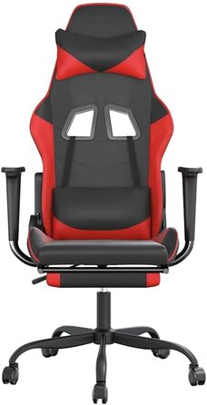 Геймерське крісло з функцією масажу, чорно-червона штучна шкіра, регульована висота, 66 x 56 x 120-131 см, функція відкидання спинки, підставка для ніг, міцне спортивне крісло для домашнього офісу, кабінету за ПК, 66 x 56 x (120,5-131) см (Ш x Г x В), чер