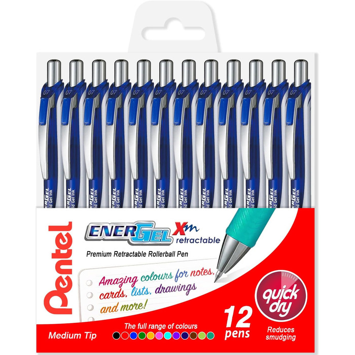 Друкарська гелева ручка Pentel EnerGel XM BL77, 0,7 мм, 54 перероблена, синє чорнило, 12 шт. у футлярі